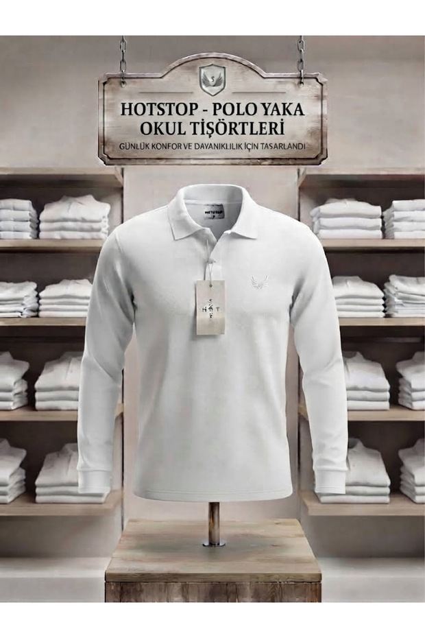 Long Sleeve Polo Collar School T-Shirt - Casual Comfort and Durability (Black and White Options)