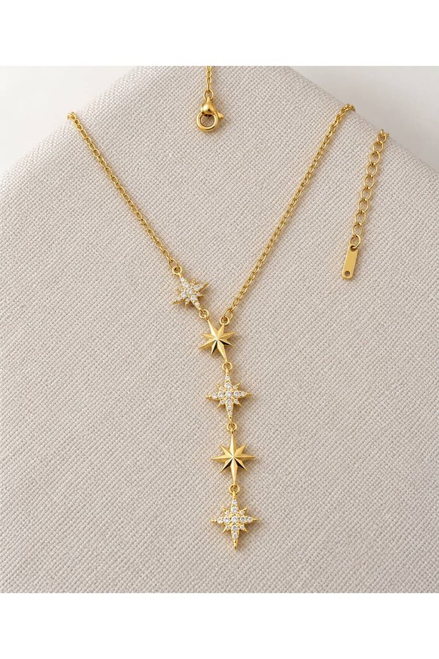 Gold Zircon Stone North Star Necklace 316L Stainless Gold “Anti-Allergic” Stylish Elegant