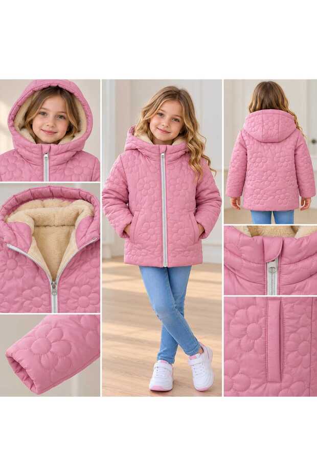 Female Children's Flowered Water and Wind Proof Hooded Coat