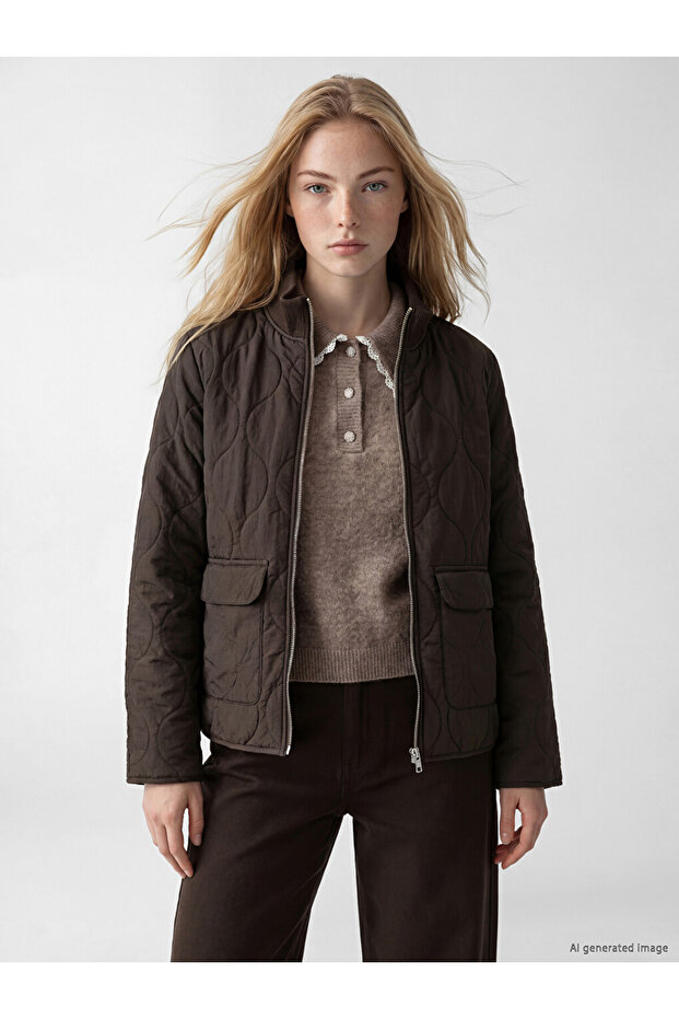 Rmz Gi̇yi̇m Farkiyla Dik Roba Collar Quilted Women's Coat