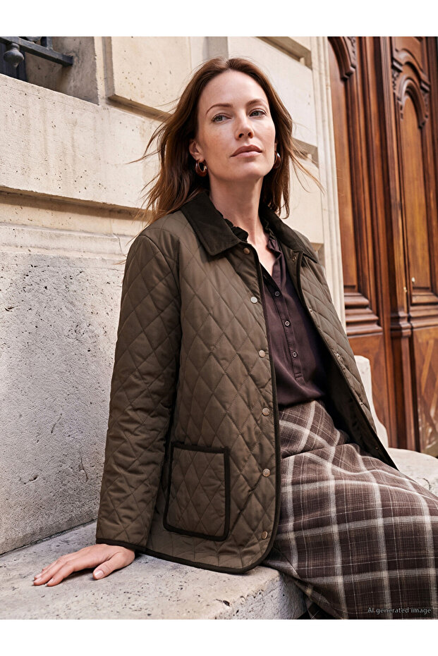 Lcw Grace Brown Velvet Shirt Collar Quilted Women's Coat