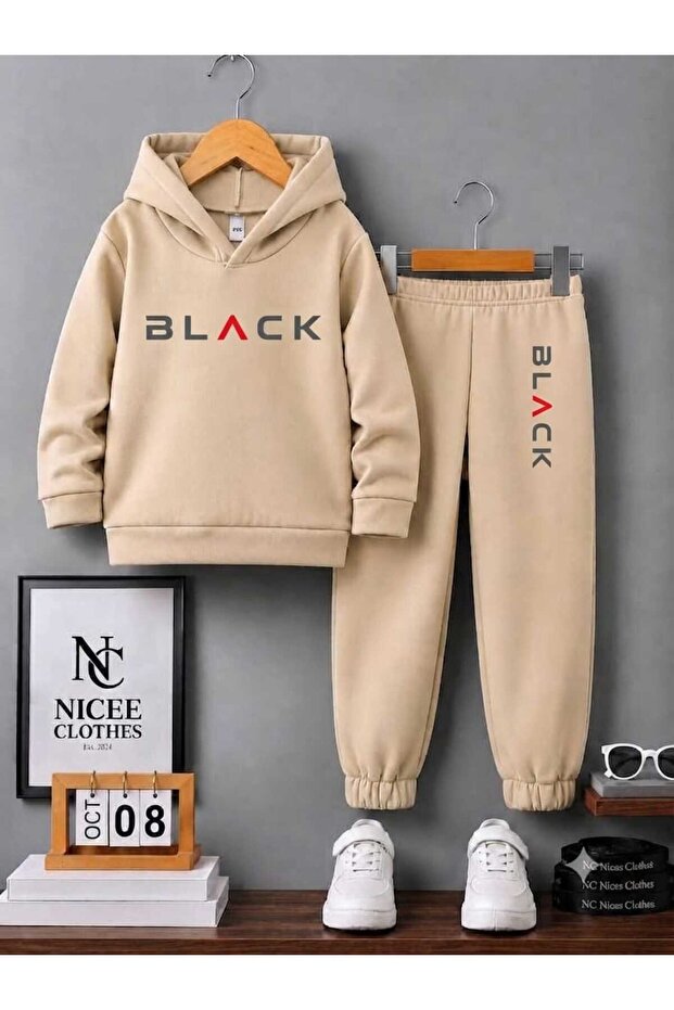 Children's Tracksuit Set Unisex (Black Print Winter)