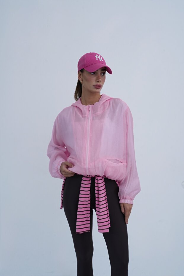 Women's Pink Hooded Slim Jacket