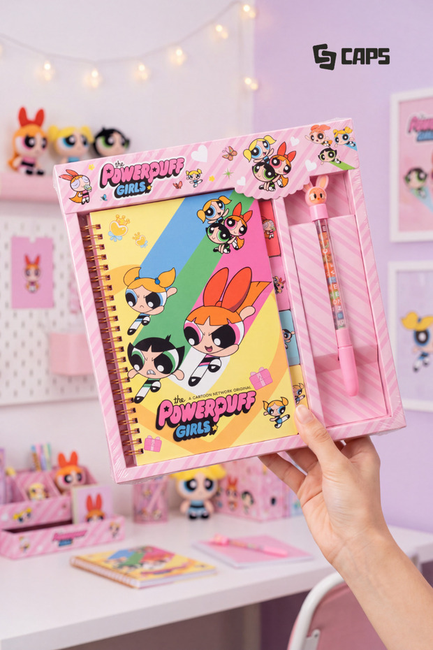 Powerpuff Themed Stationery Set - Notebook + Pen