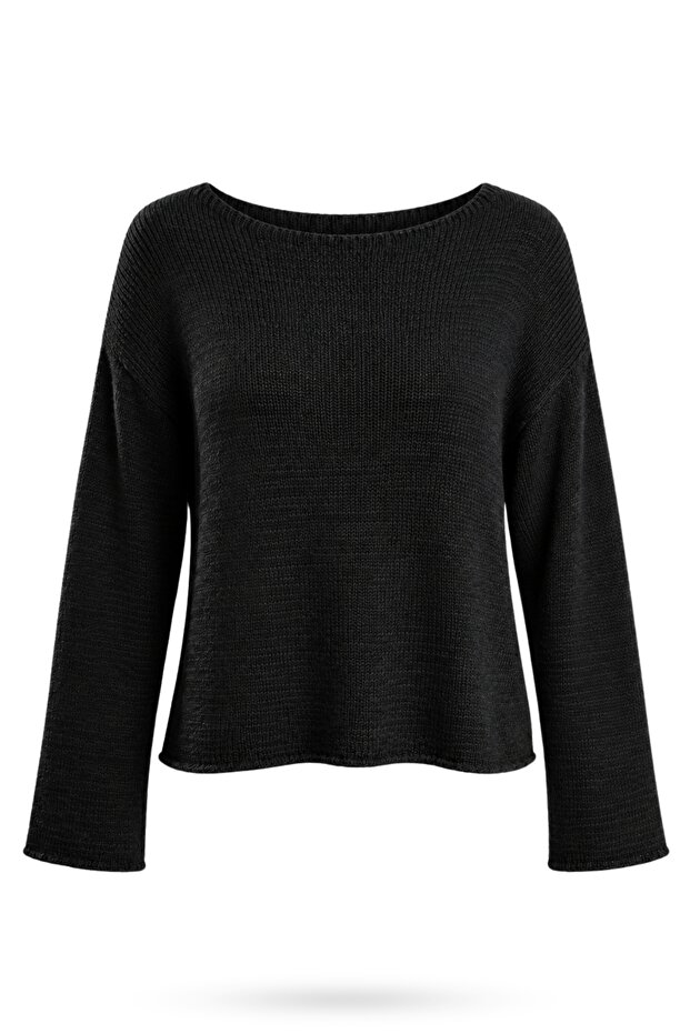 Black Boat Neck Mercerized Knitwear 4455