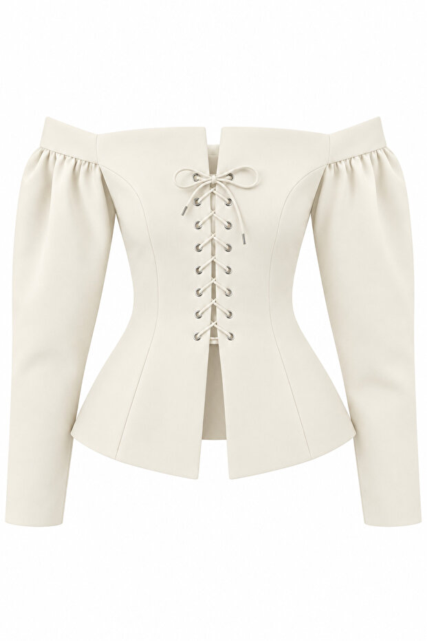 Ecru Corset Blouse with Eyelet Detail