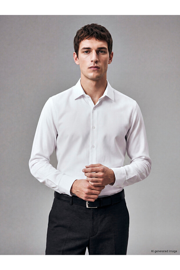 Ozmarka New Season White Slim Fit Oxford Men's Shirt