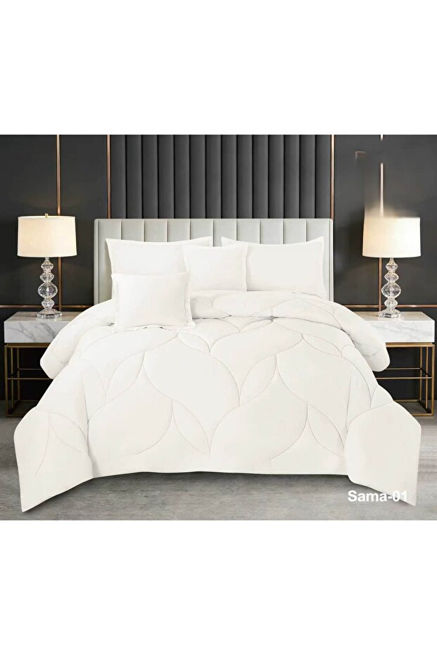 مفرش سرير نفرين ساده بتصميم هندسي من المايكروفايبر 6 قطع 220×240