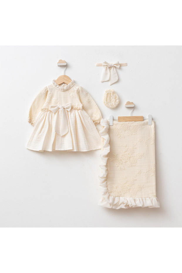 Mila Kopanakili Muslin Dress 4-Piece Hospital Discharge Set 0-3 Months 100% Cotton Baby Girl Set