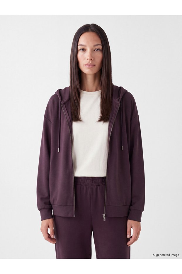 Ozmarka New Season Plum Soft Touch Oversize Women's Zippered Sweatshirt