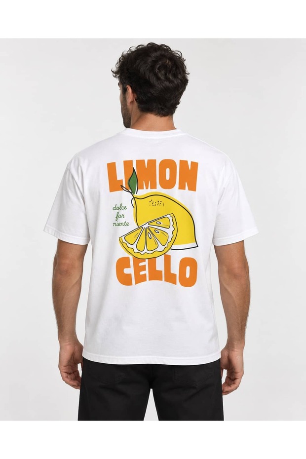 White Oversize Limoncello Printed Men's T-Shirt