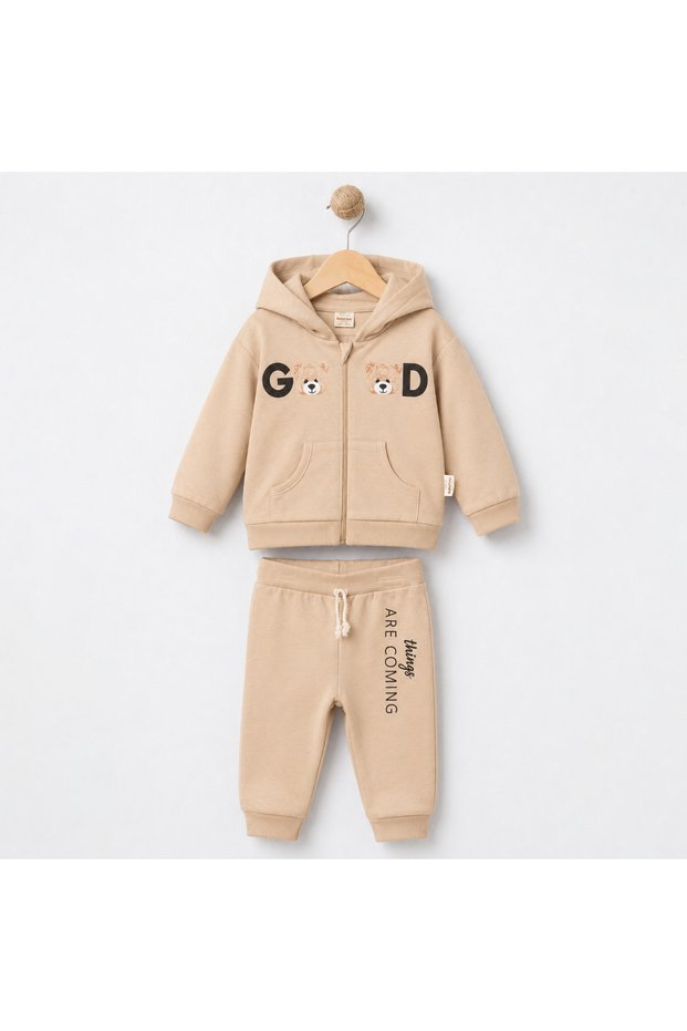 Organic Cotton Hooded Cardigan and Sweatpants Set