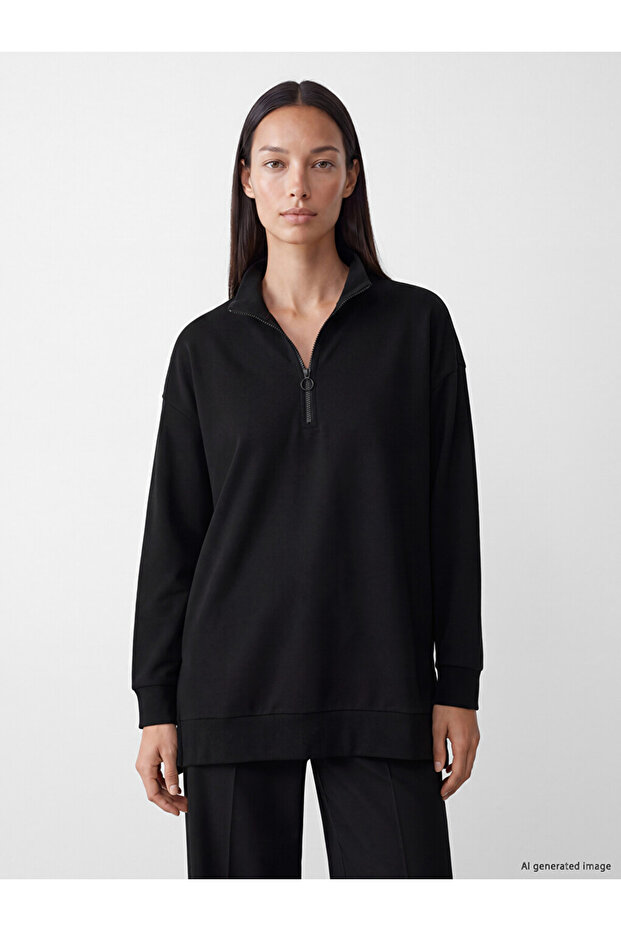 Women's Stand Collar Sweatshirt Tunic