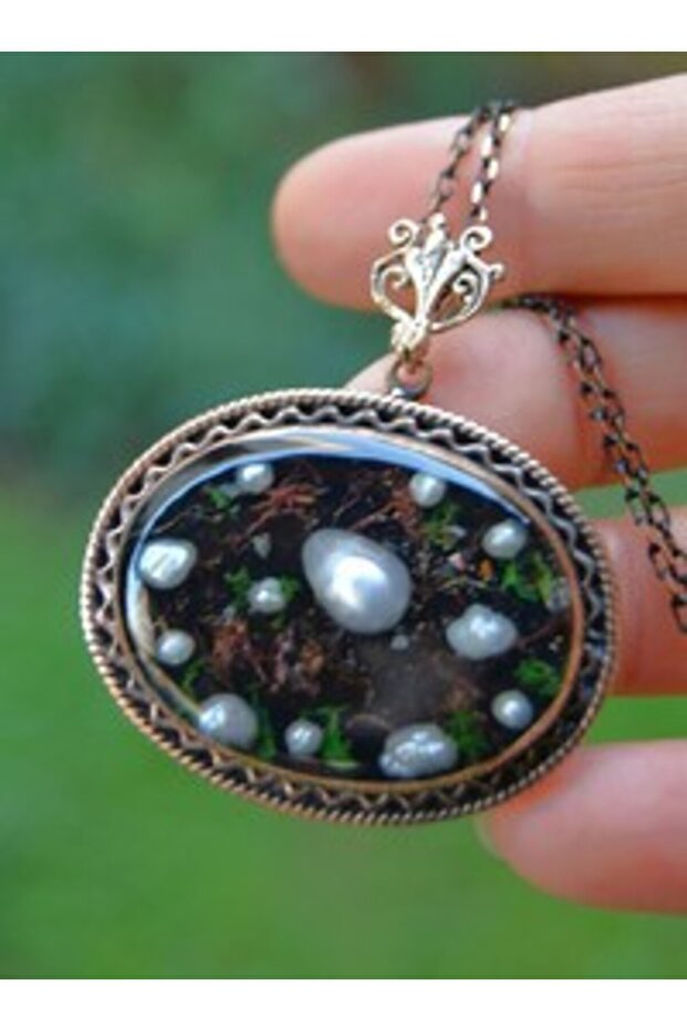 Handmade Special Design Necklace with Real Pearl - Black -