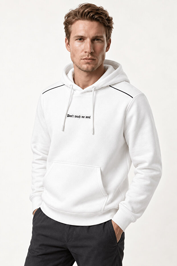Donyt Men's New Season Regular Fit Hooded Cotton Sweartshirt White