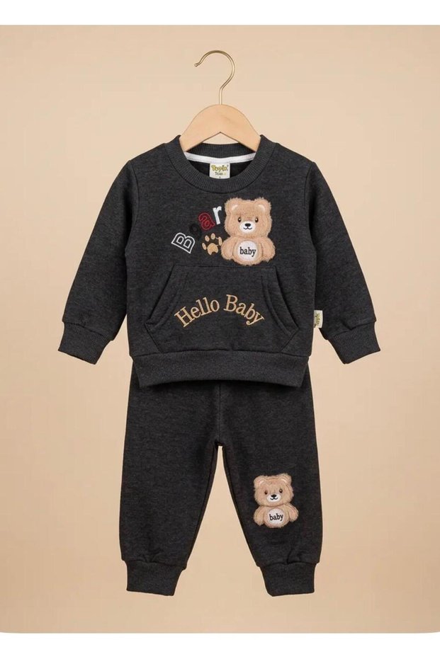 Unisex Baby Hellobaby Bear Printed 3-Strand 100% Cotton 6-9-12-18-24 Months Top and Bottom 2-Piece Unisex Baby Set