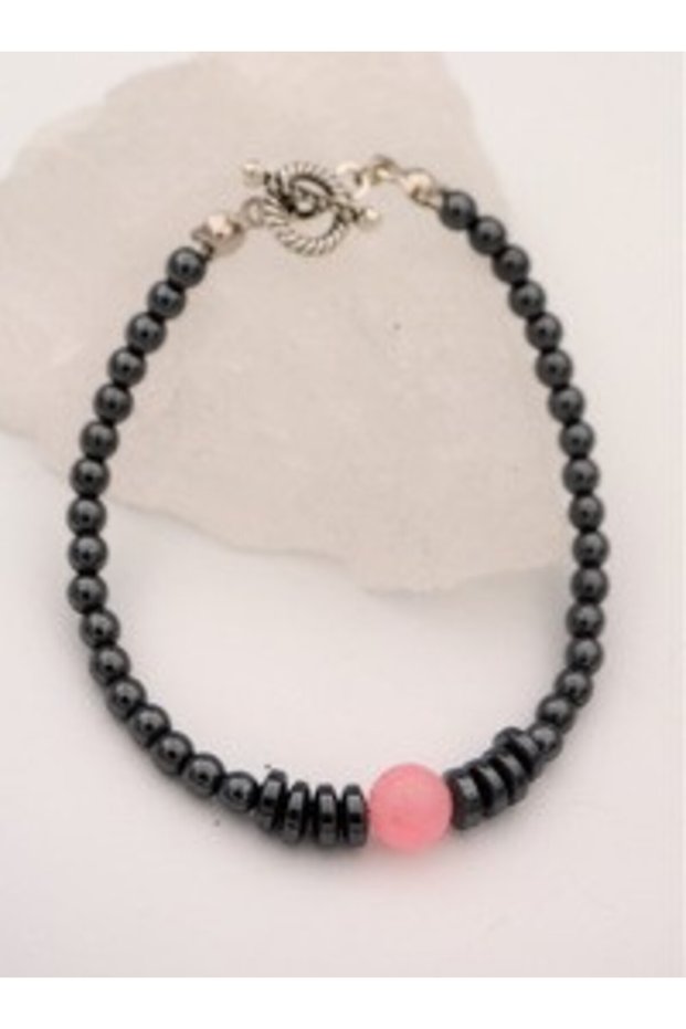 Pink Quartz Hematite Stone Healing Bracelet - Gray