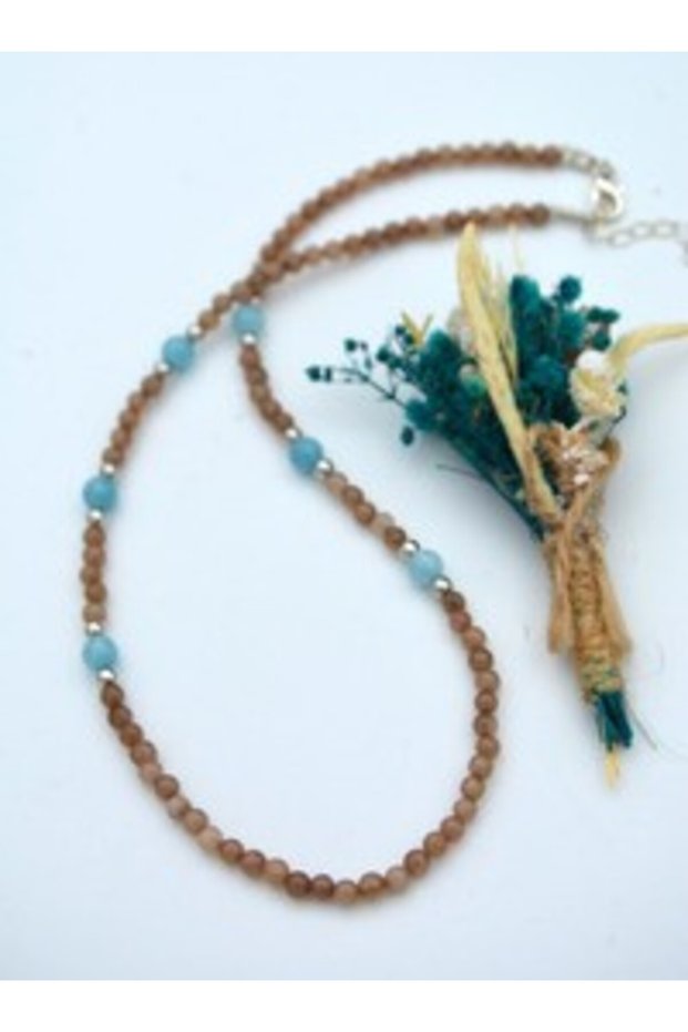 Ceyt and Aquamarine Natural Stone Necklace - Multi-Colored -