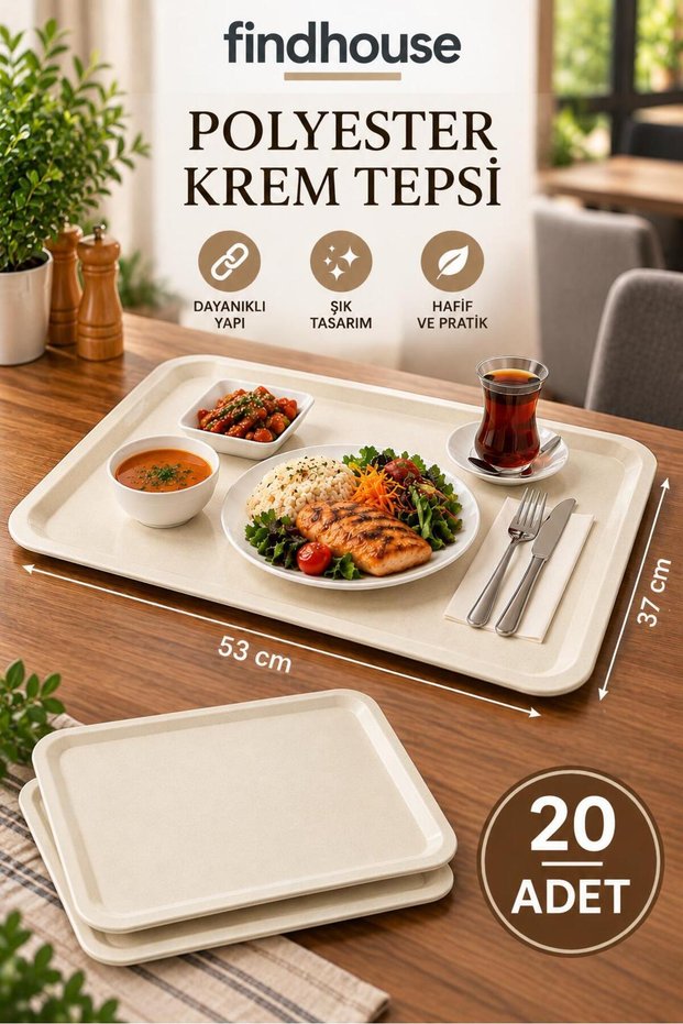 Polyester Cream Self-Service Tray 20 Pcs 37X53 Home, Workplace, Cafe, Restaurant, Hotel, Diner, Canteen, Hospital