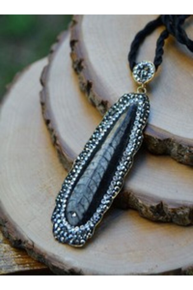 Real Fish Fossil Handmade Necklace - Gray -