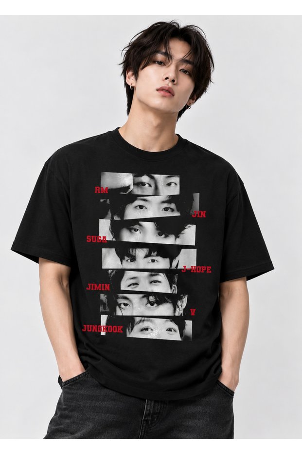Bts Eyes Graphic Black T-Shirt, Rm Jin Suga J-Hope Jimin V Jungkook, Kpop Band Shirt, Korean Pop Music T-Shirt, Bts Fan Gift