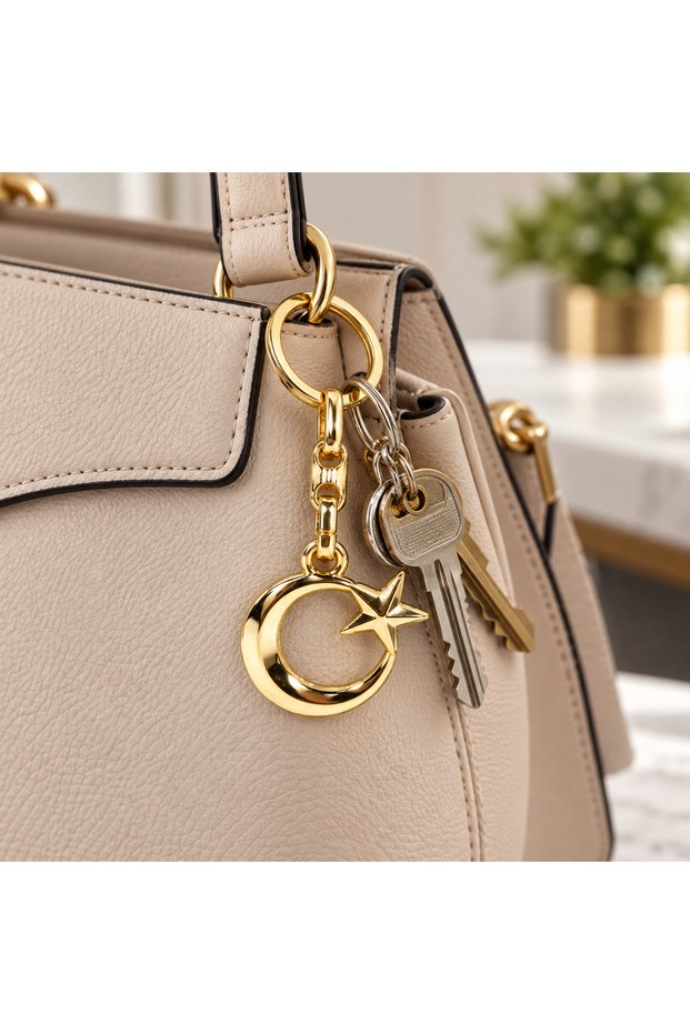 Gold Color Metal Keychain with Moon and Star Design – Stylish and Meaningful Accessory