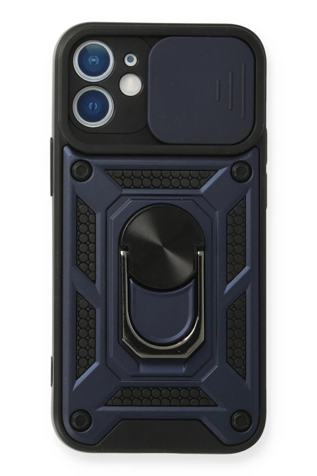Apple iPhone 12 Compatible Case with Pars Lens Ring Silicone - Navy Blue