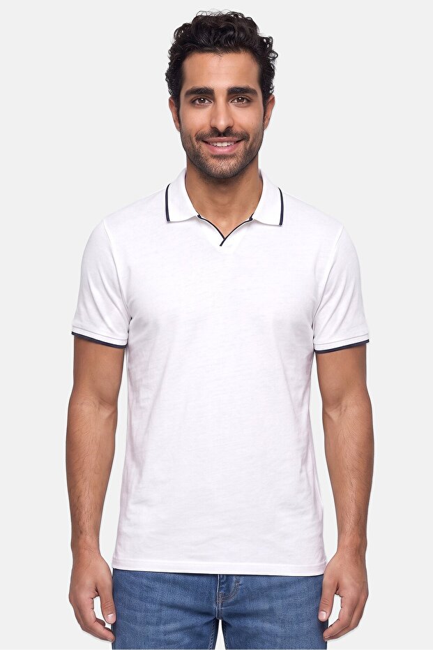 Men Regular Fit Short Sleeve Plain Polo Shirt, White