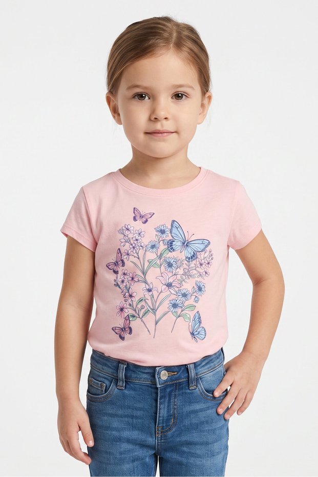 Toddlers Girl Short Sleeve Graphic Print T-Shirt, Pink