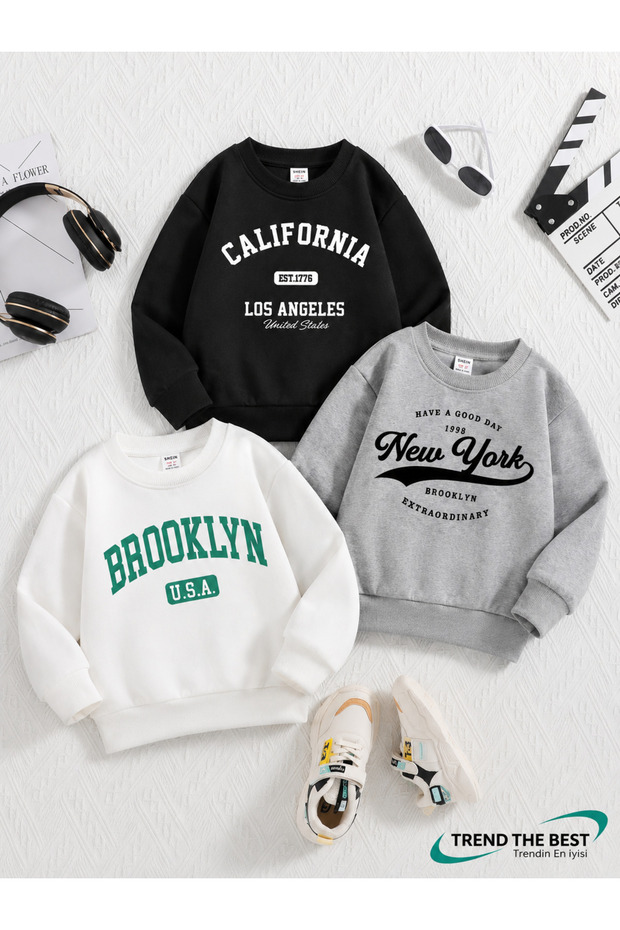 Winter Unisex Black, White, Gray 3-Piece Sweatshirt Sets for Girls, Boys, Adults