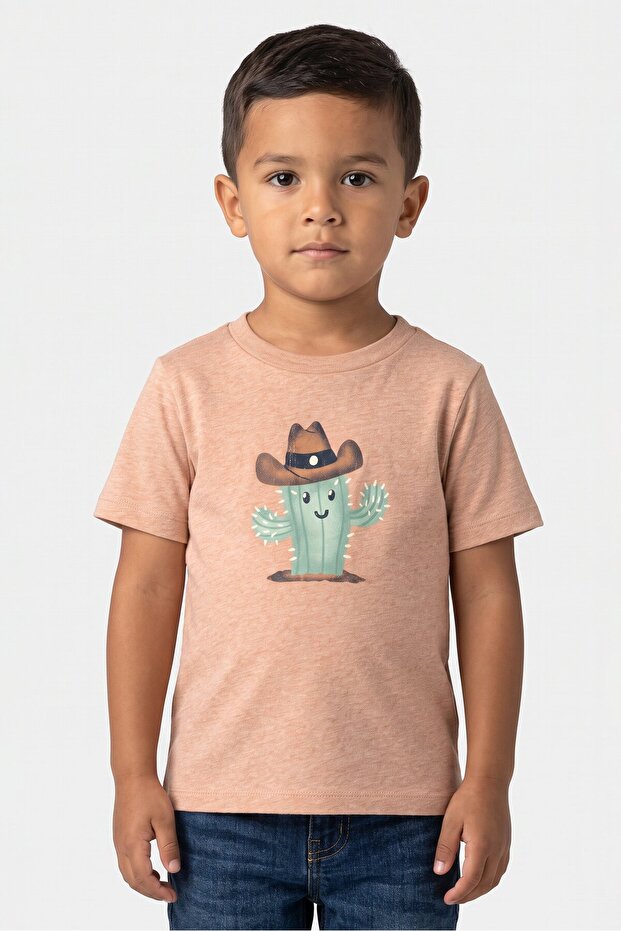 Toddlers Boy Graphic Print Short Sleeve Top, Heather Brown