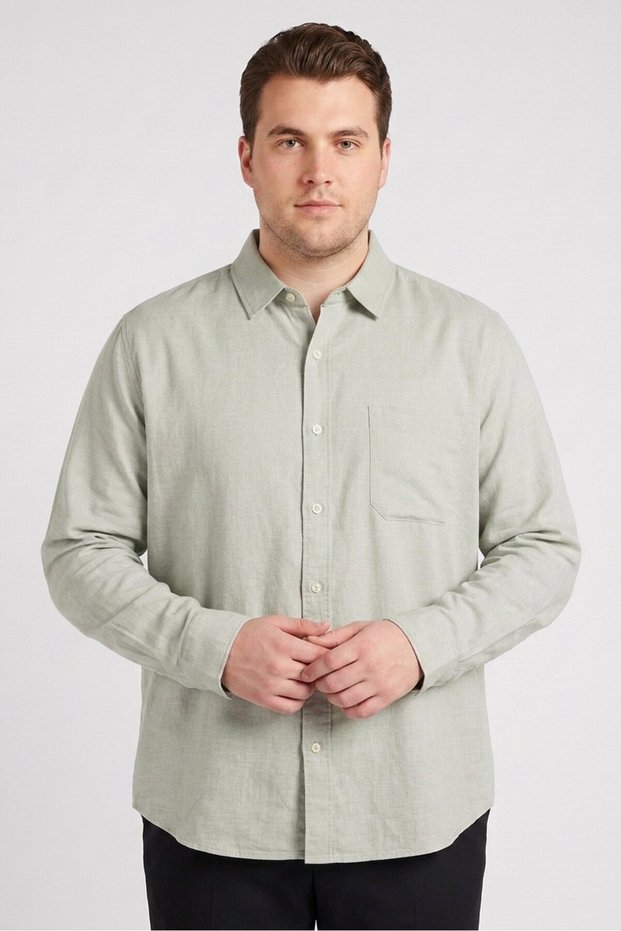 Men Regular Fit Plain Long Sleeve Casual Shirt, Sage Green