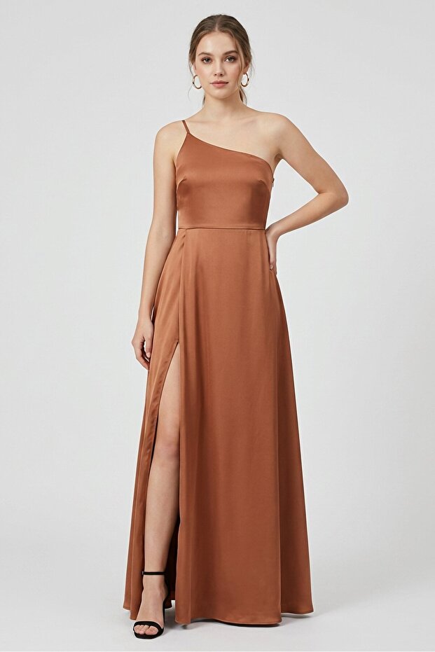 Women Solid Casual Maxi Dress, Brown
