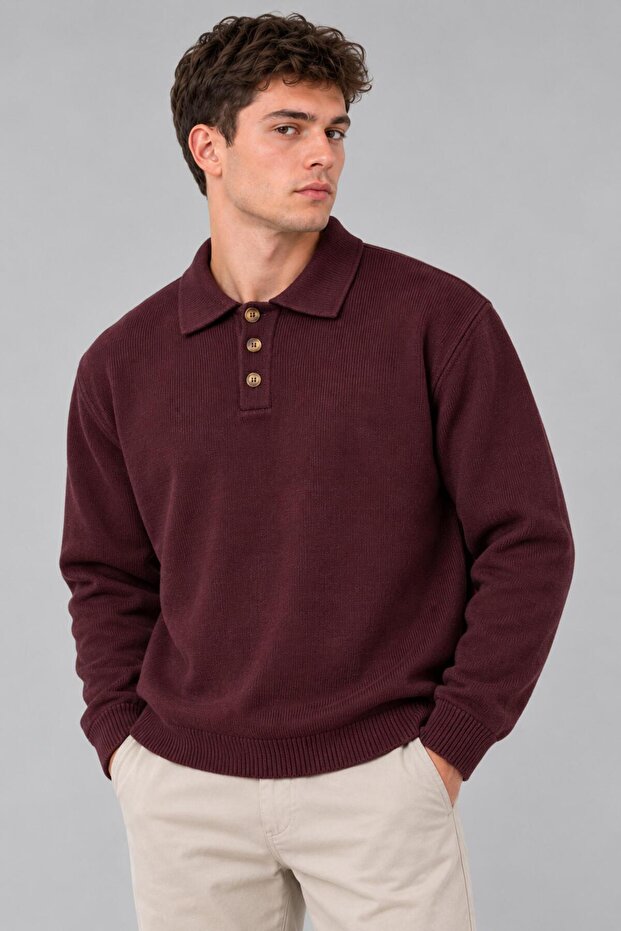 Oversize Buttoned Collar Knitted Sweater Dp 17501_10063