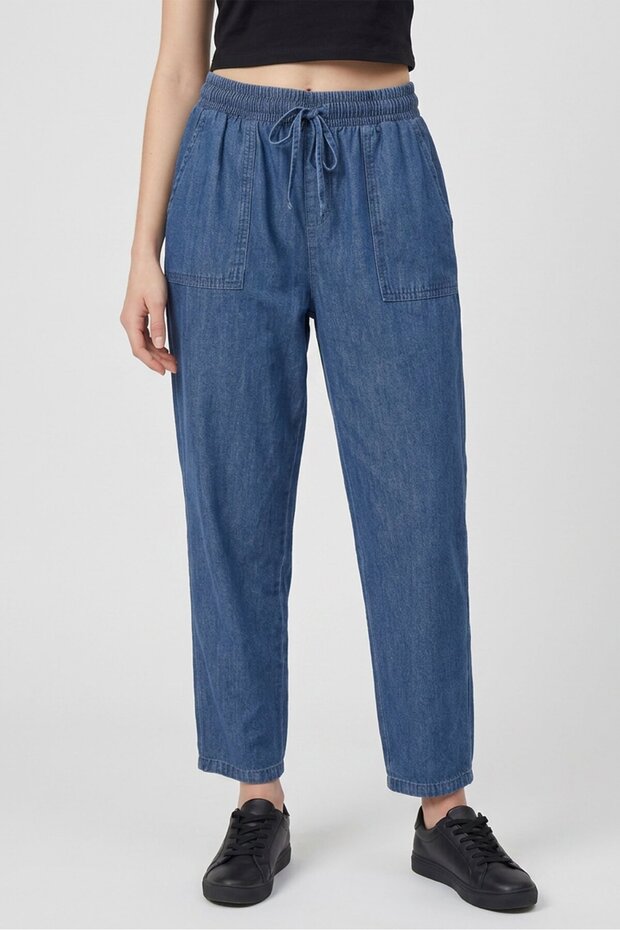 Women Regular Fit Washed Straight Leg Pants, Blue