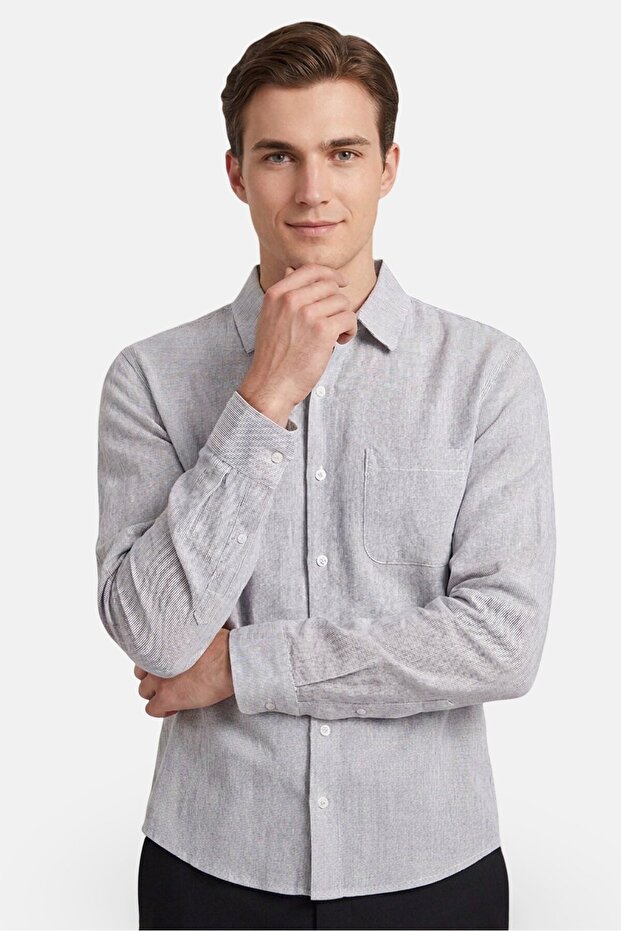 Men Regular Fit Micro Stripe Long Sleeve Casual Shirt, Multicolor