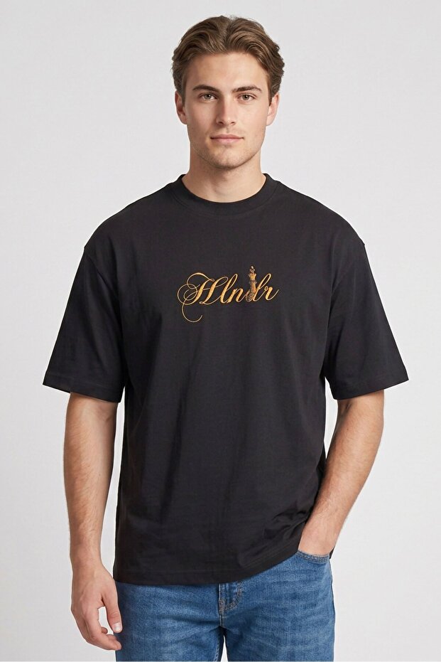 Men Relaxed Fit Embroidered Short Sleeve T-Shirt, Black