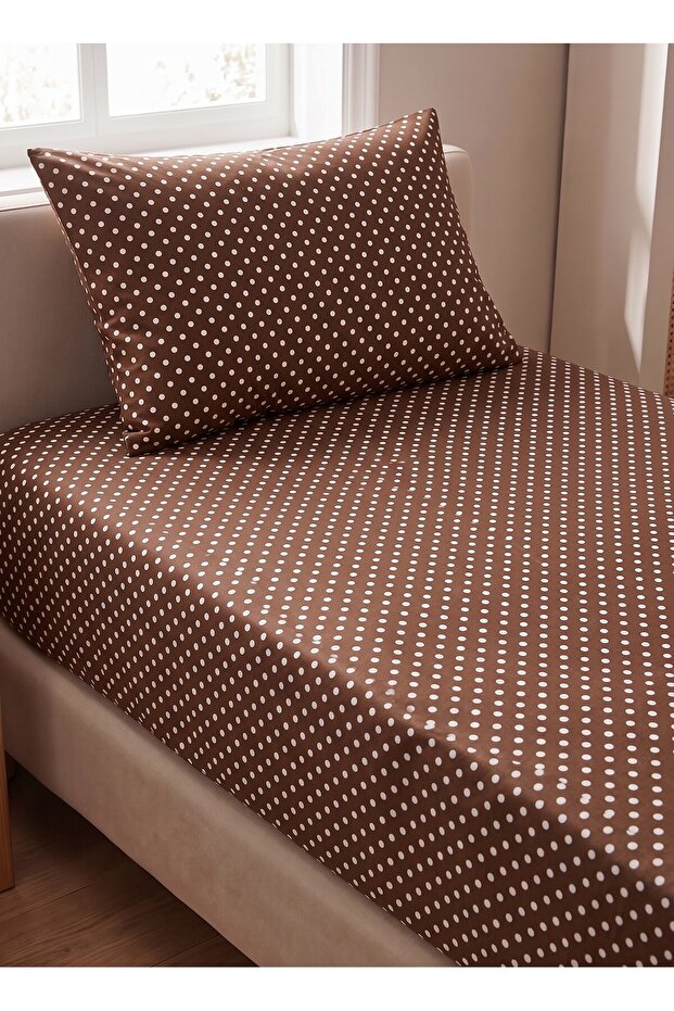 Makiteks 100% Cotton Retro White Polka Dot Brown 120X200 Single High Edge Elastic Sheet Set