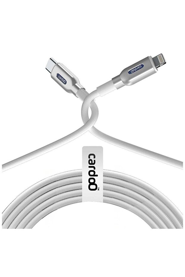 كابل كاردو USB-C إلى لايتنينج بطول 1.2 متر للشحن السريع ونقل البيانات باللون الأبيض لأجهزة آيفون وآيباد وأجهزة أبل