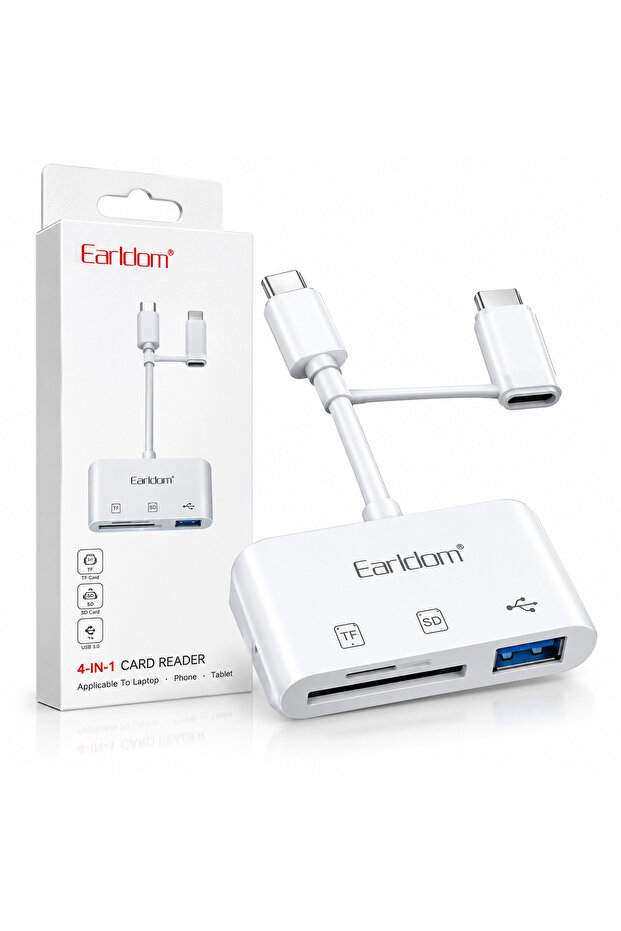 4-in-1 OTG Card Reader USB-C & Lightning 8-Pin, SD MicroSD TF Card Reader with USB Port, Plug & Play Data Transfer Adapter for iPhone iPad Android Mobile & Laptop