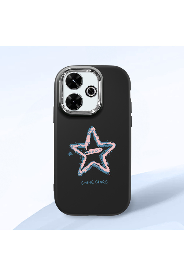 Redmi 13/13X Compatible Shock-Absorbing Camera Protected Black Silicone Case Star Pattern