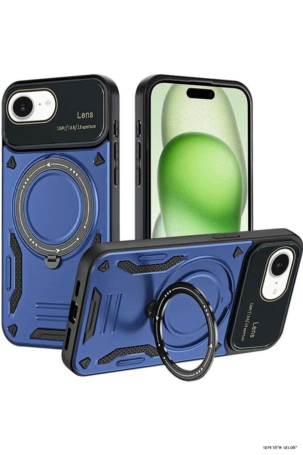 Spt-Gld Newface iPhone 16E Case with Joy Lens Stand Cover (101336) - Navy Blue