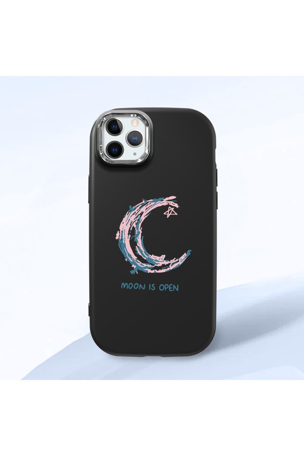 iPhone 11 Pro Compatible Shock-Absorbing Black Silicone Case with Camera Protection Moon and Star Pattern