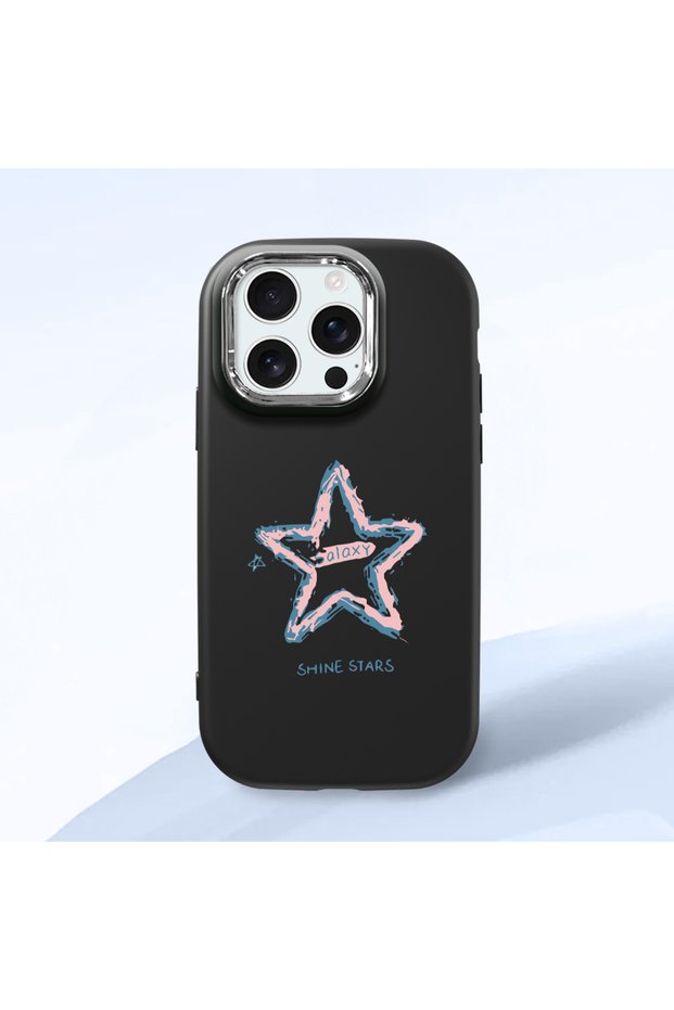 iPhone 16 Pro Compatible Shock-Absorbing Black Silicone Case with Camera Protection Star Pattern