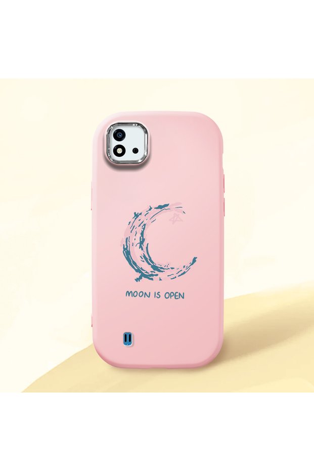 Realme C20/C20A Compatible Shock Absorbent Camera Protected Pink Silicone Case Moon and Star Pattern