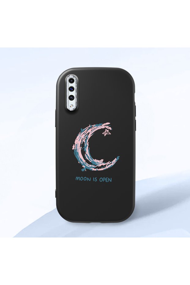 Samsung Galaxy A50/A50S/A30S Compatible Shock-Absorbent Camera Protected Black Silicone Case Moon and Star Pattern