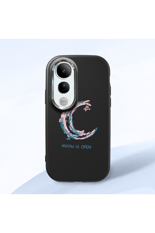 Vivo V50 Lite 4G/5G Compatible Shock-Absorbent Camera Protected Black Silicone Case Moon and Star Pattern
