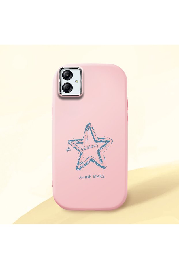 Samsung Galaxy A03 Compatible Shock-Absorbing Camera Protected Pink Silicone Case Star Pattern