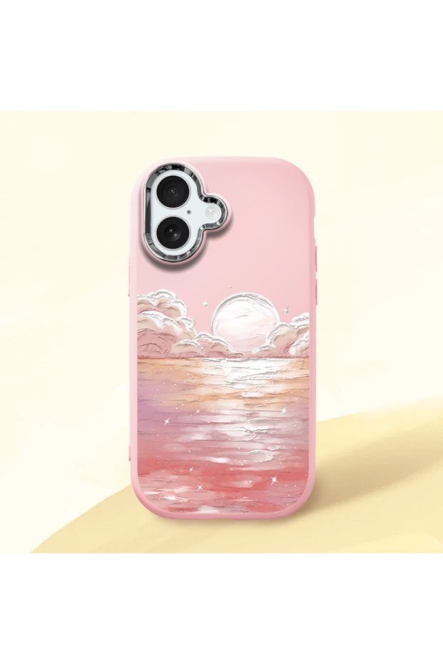 iPhone 17 Compatible Shock-Absorbing Camera Protected Pink Silicone Case Sunrise at Sea