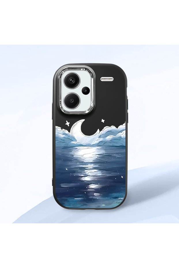 Redmi Note 13 Pro Plus+ 5g Compatible Shock-Absorbing Camera Protected Black Silicone Case the Moon Rising from the Sea
